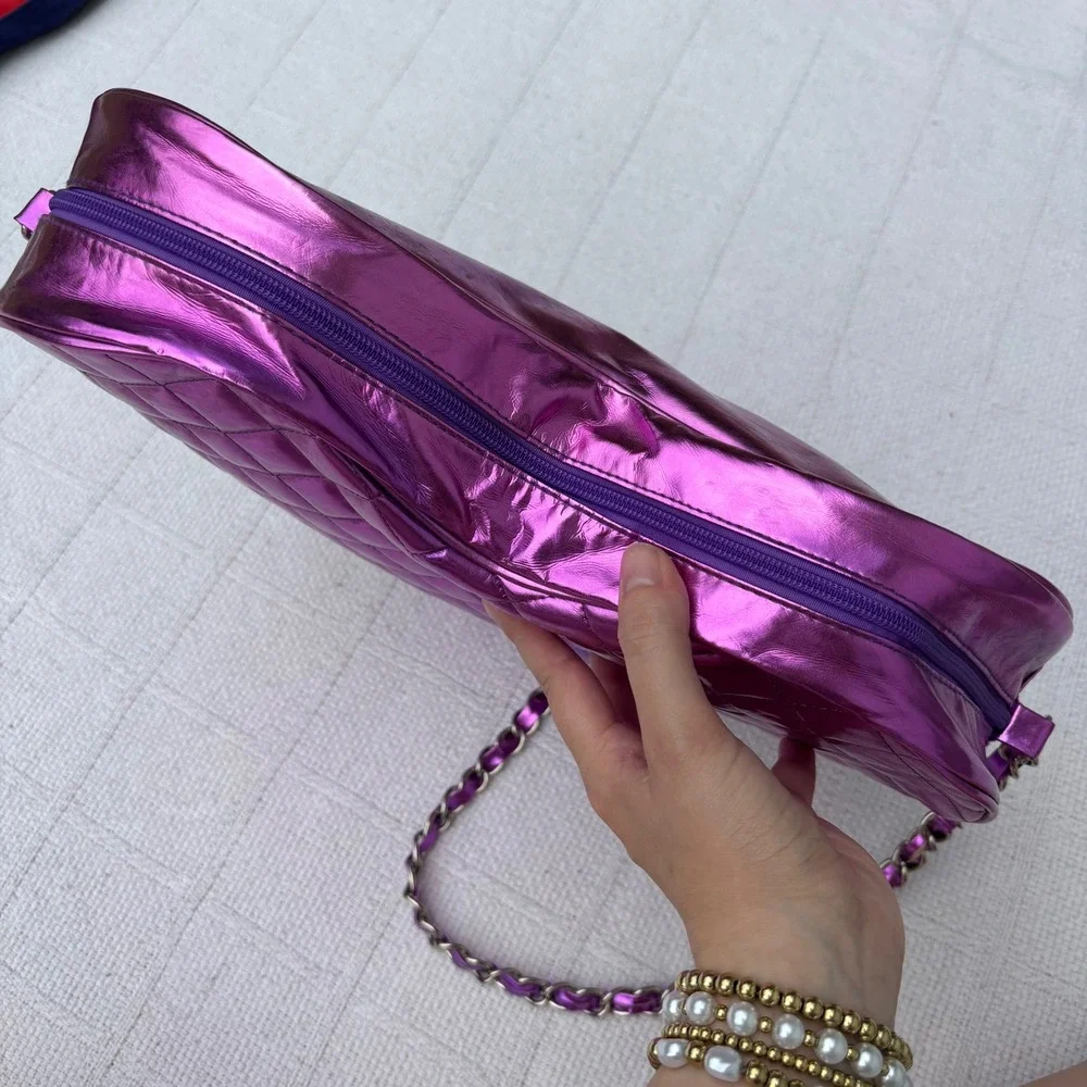 Y2K JUSTIN BIEBER Someday Purple Quilted Large Heart Shape Chain Strap Purse
